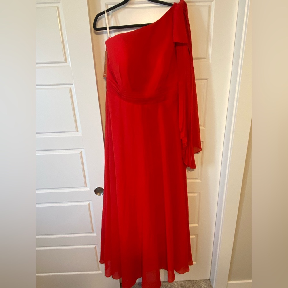 Red Chiffon One Shoulder A-Line Wedding Guest Dresses Long